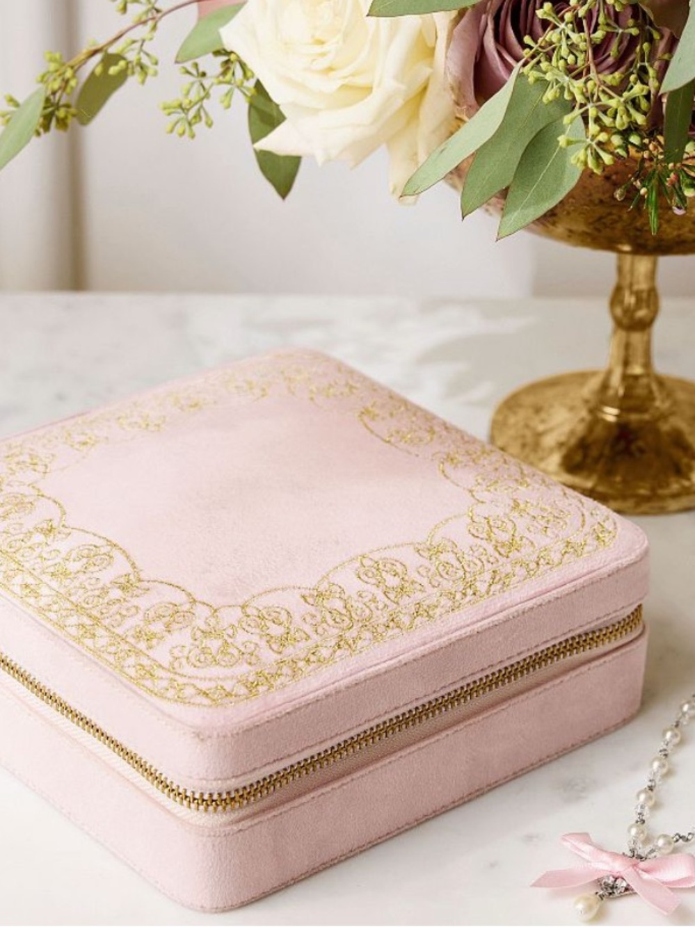 LoveShackFancy Velvet Embroidered Jewelry Box  NIB
